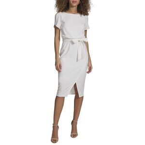 Kensie Womens  Crepe Scuba Midi Dress, White